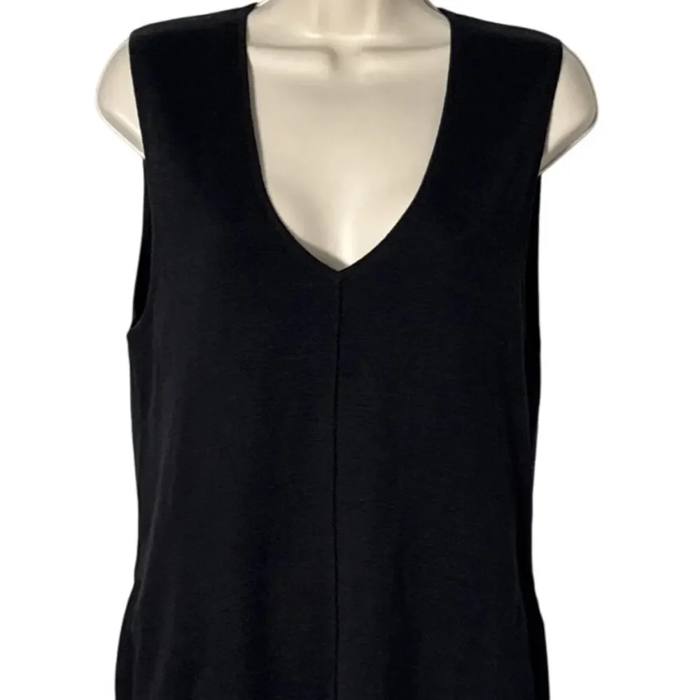 Free‎ People Wool Blend V Neck Sleeveless Sweater Shift Dress Pockets Black Sz S